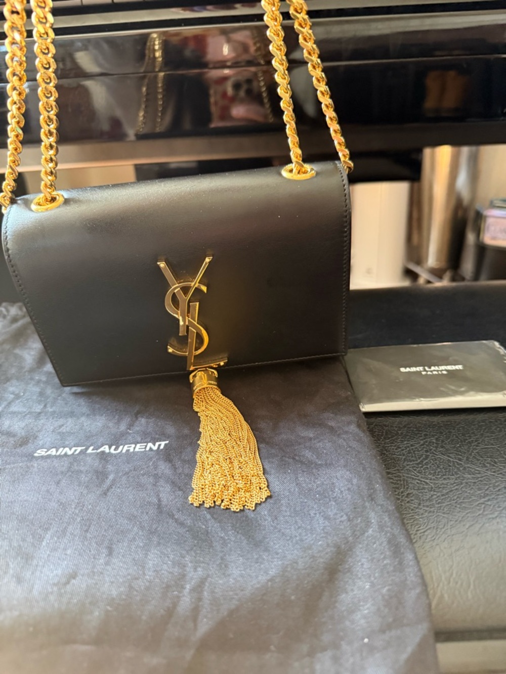 SOLD Saint Laurent Black Leather Kate Chain Tassel Crossbody Bag - Picture 14 of 14